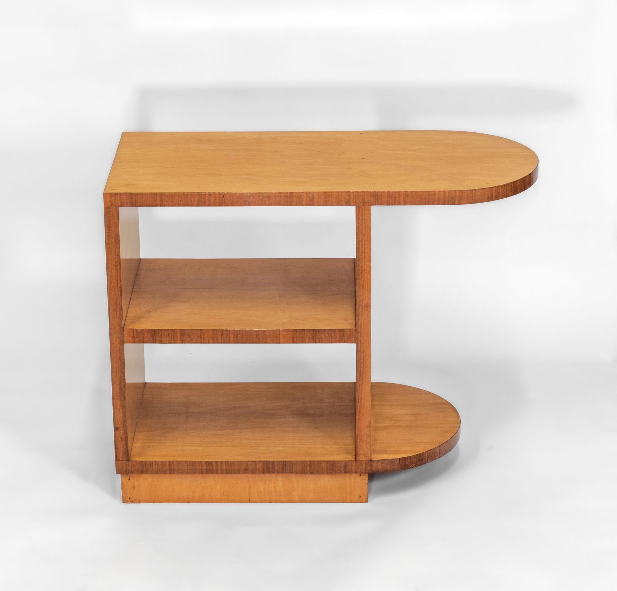 English Art Deco Maple & Walnut Tiered Side Table 1930s In Good Condition For Sale In Norwich, GB