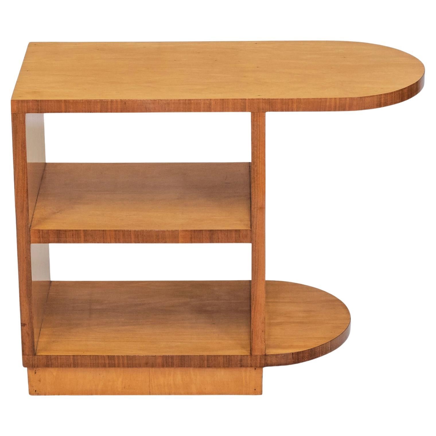 English Art Deco Maple & Walnut Tiered Side Table 1930s