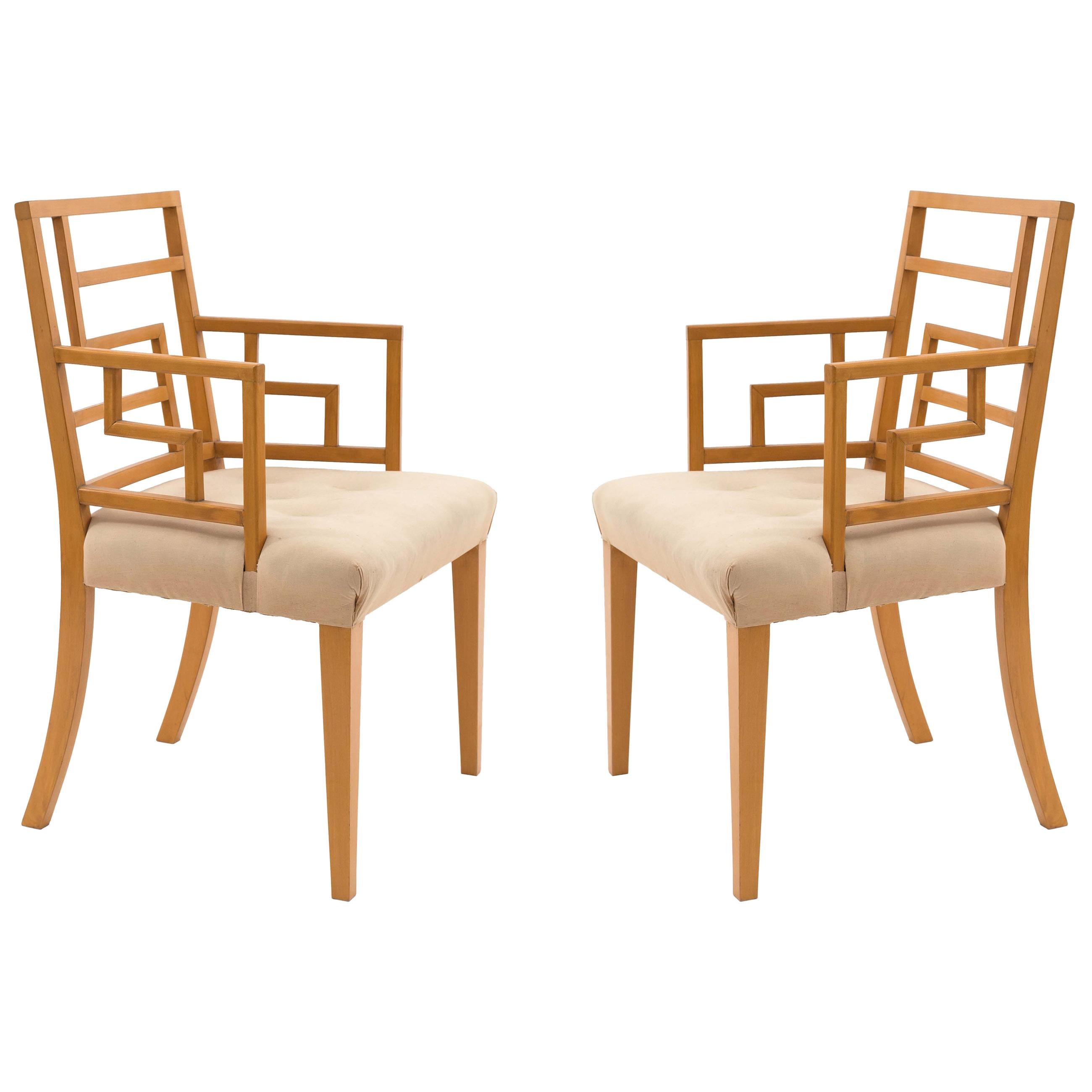 English Art Deco / Midcentury Geometric Upholstered Armchairs