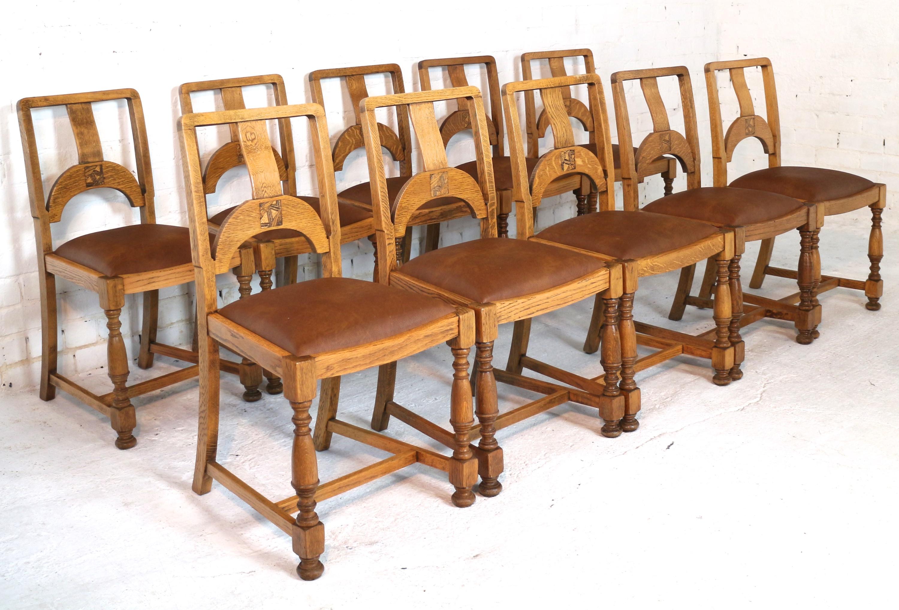 English Art Deco Oak 12 Piece Dining Suite of Table, Chairs & Sideboard 9