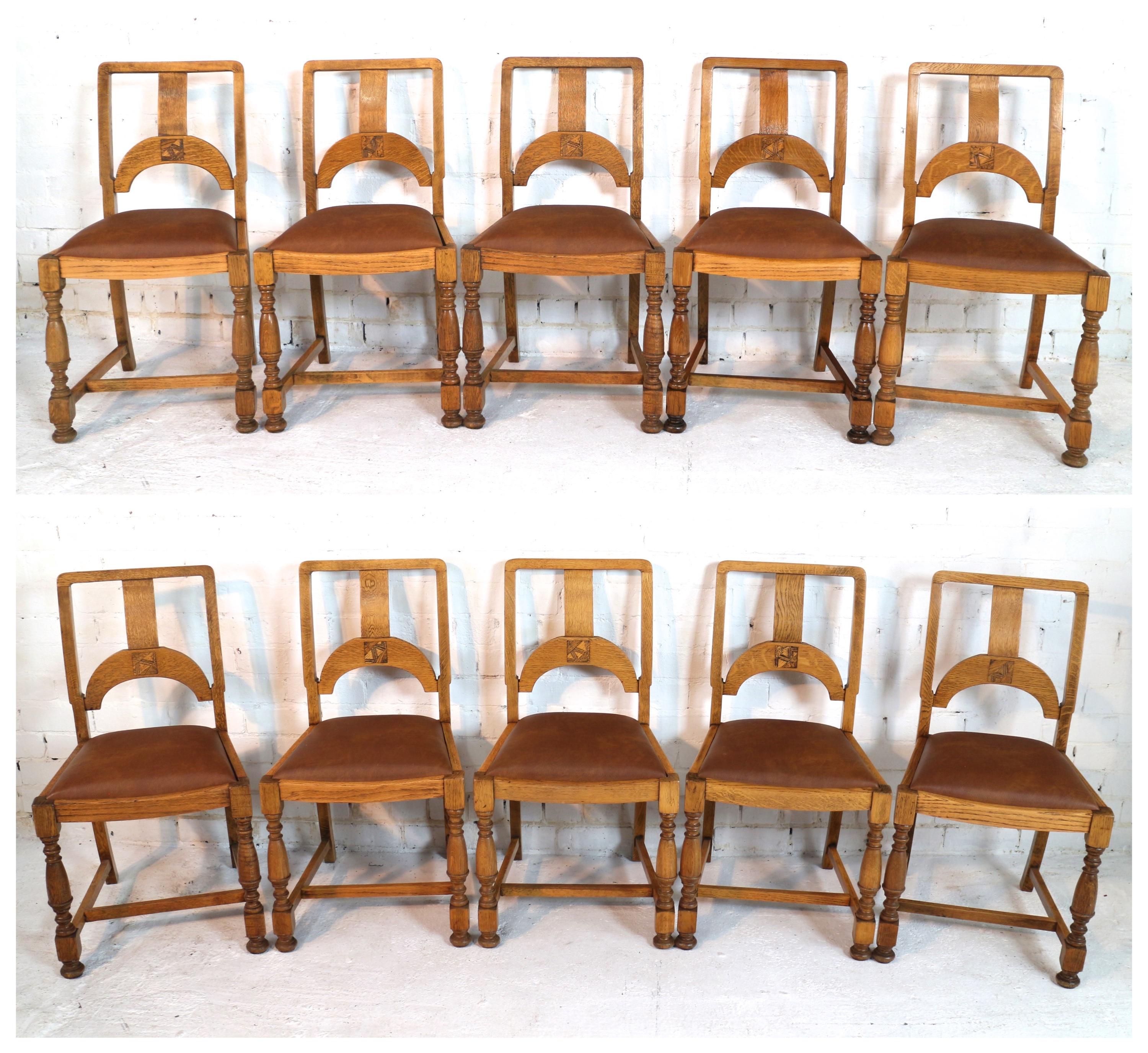 English Art Deco Oak 12 Piece Dining Suite of Table, Chairs & Sideboard 10
