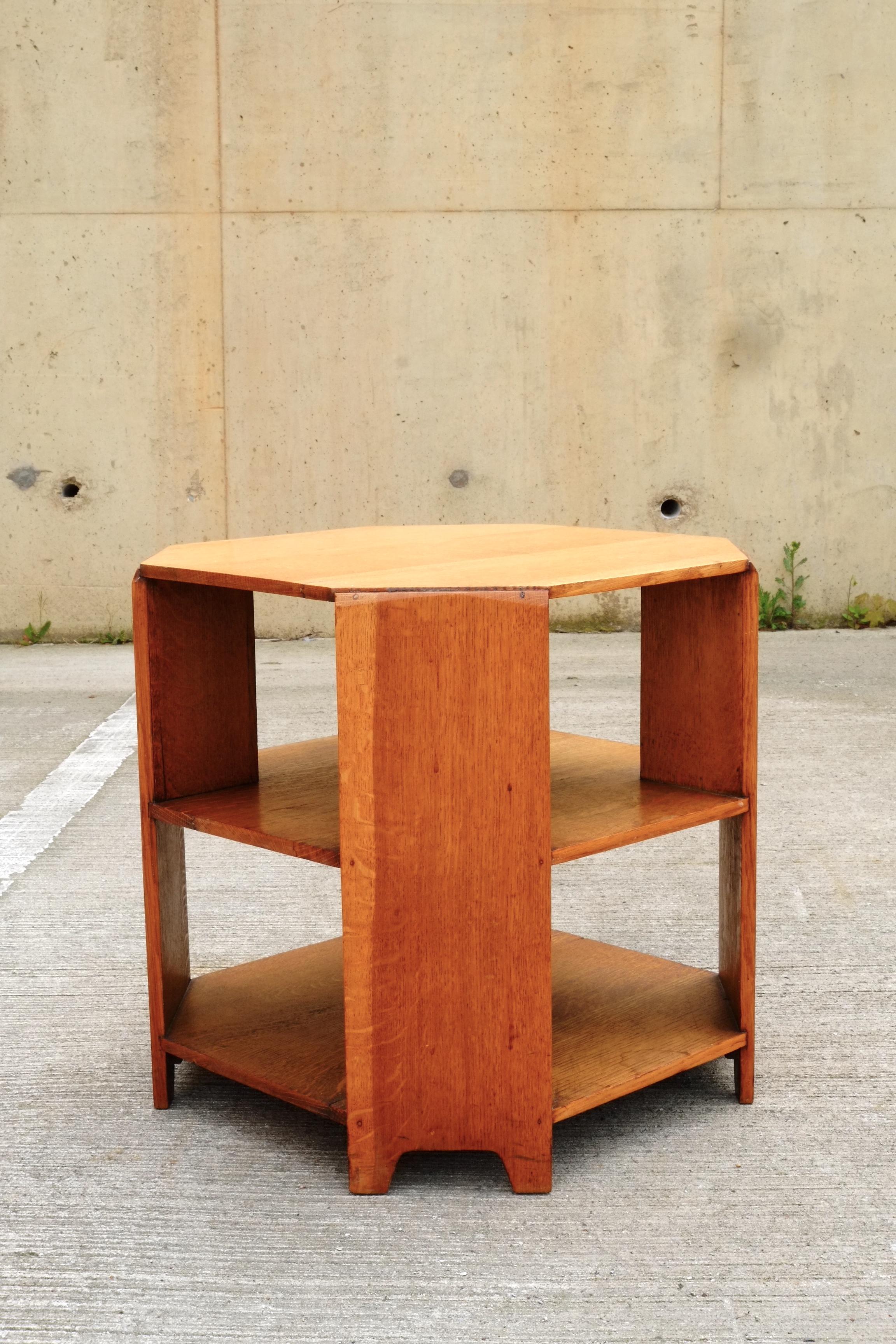 English Art Deco Octagonal Side Table in Solid Oak 2