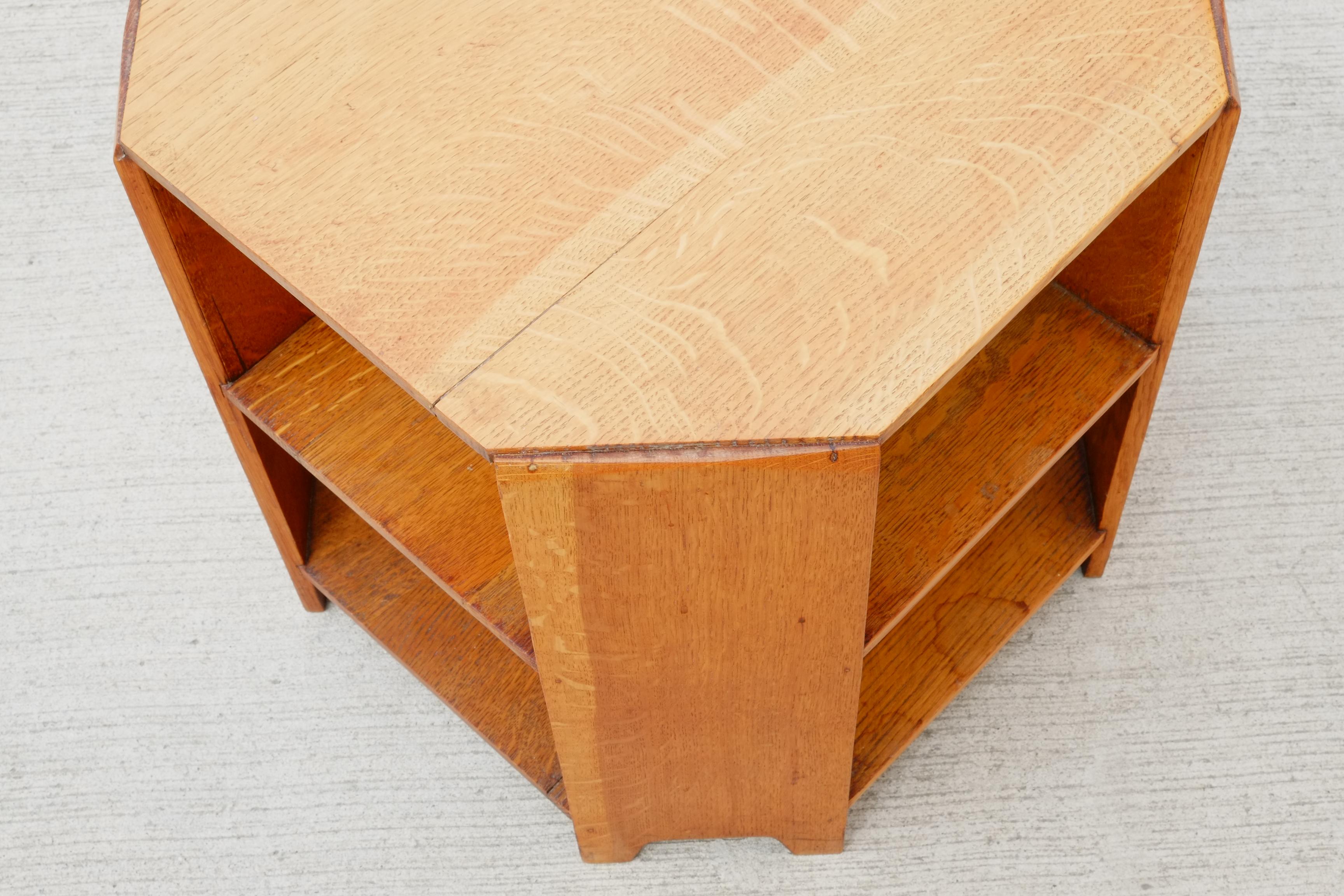 English Art Deco Octagonal Side Table in Solid Oak 3