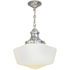 English Art Deco Opaline Pendant Light, circa 1920s