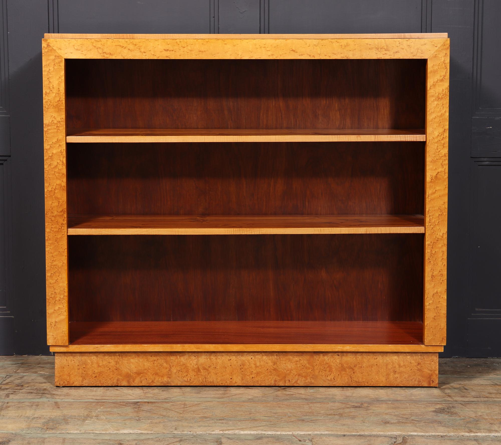 Early 20th Century English Art Deco Open Bookcase in Birds Eye Maple