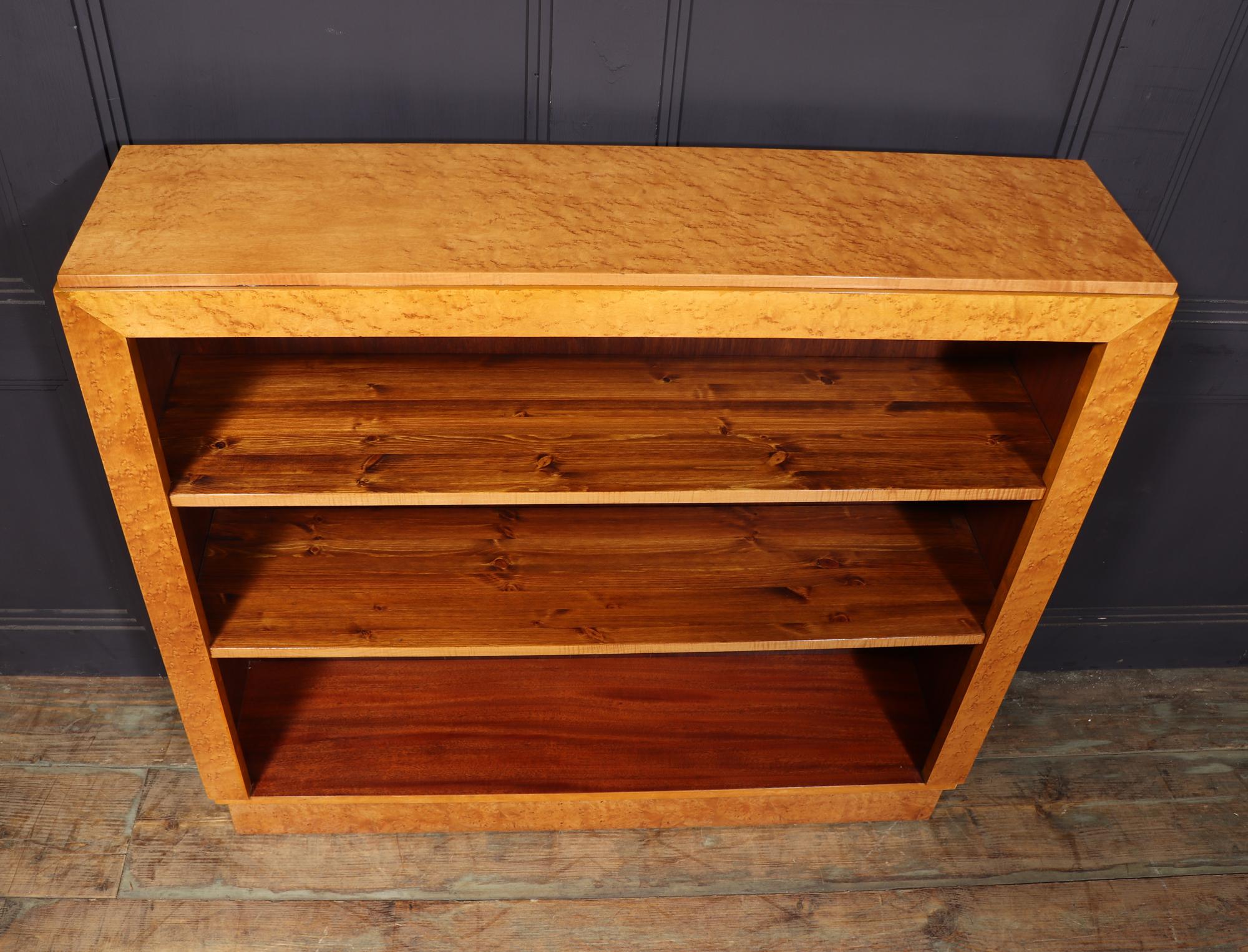 Birdseye Maple English Art Deco Open Bookcase in Birds Eye Maple