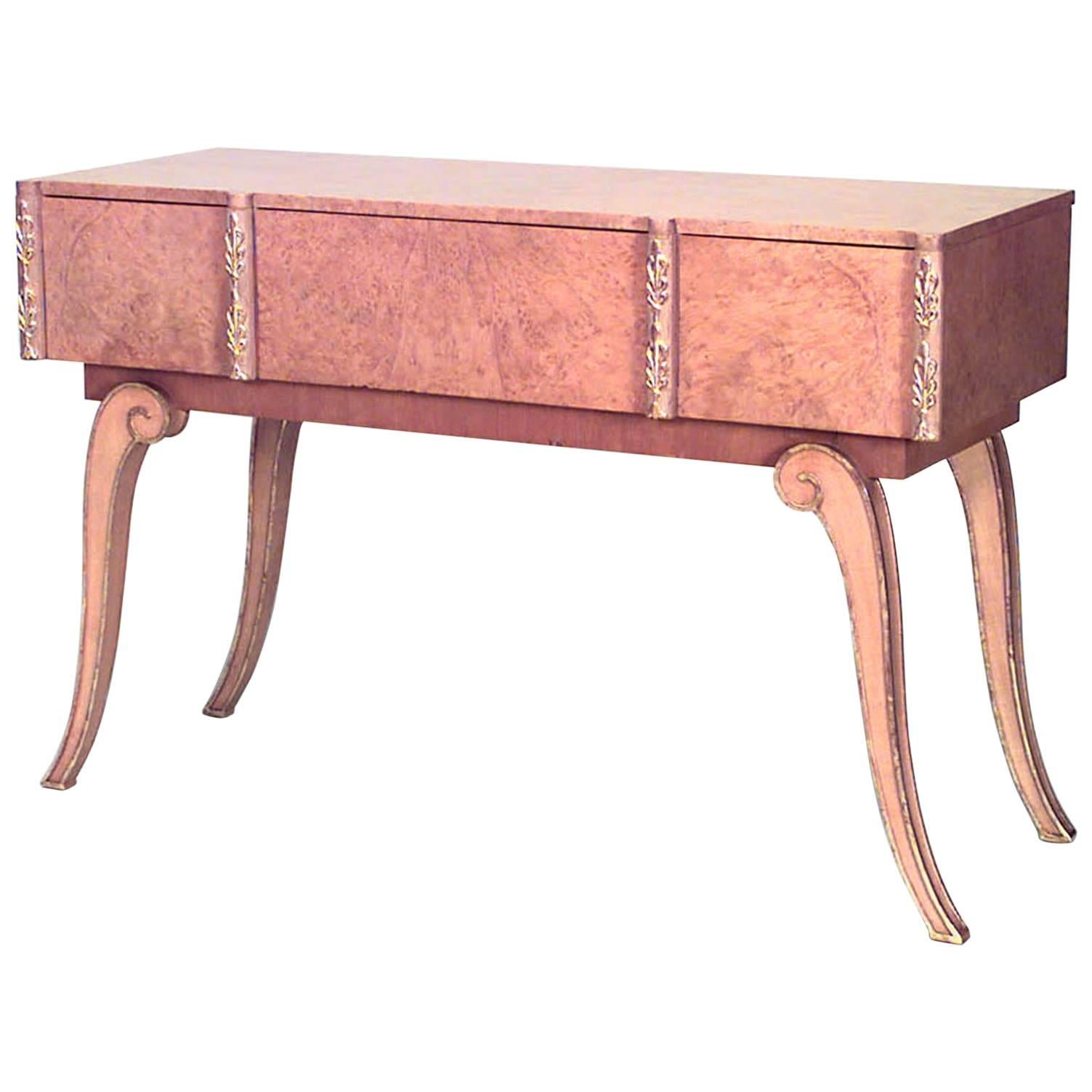 English Art Deco Gilt Maple Console Table