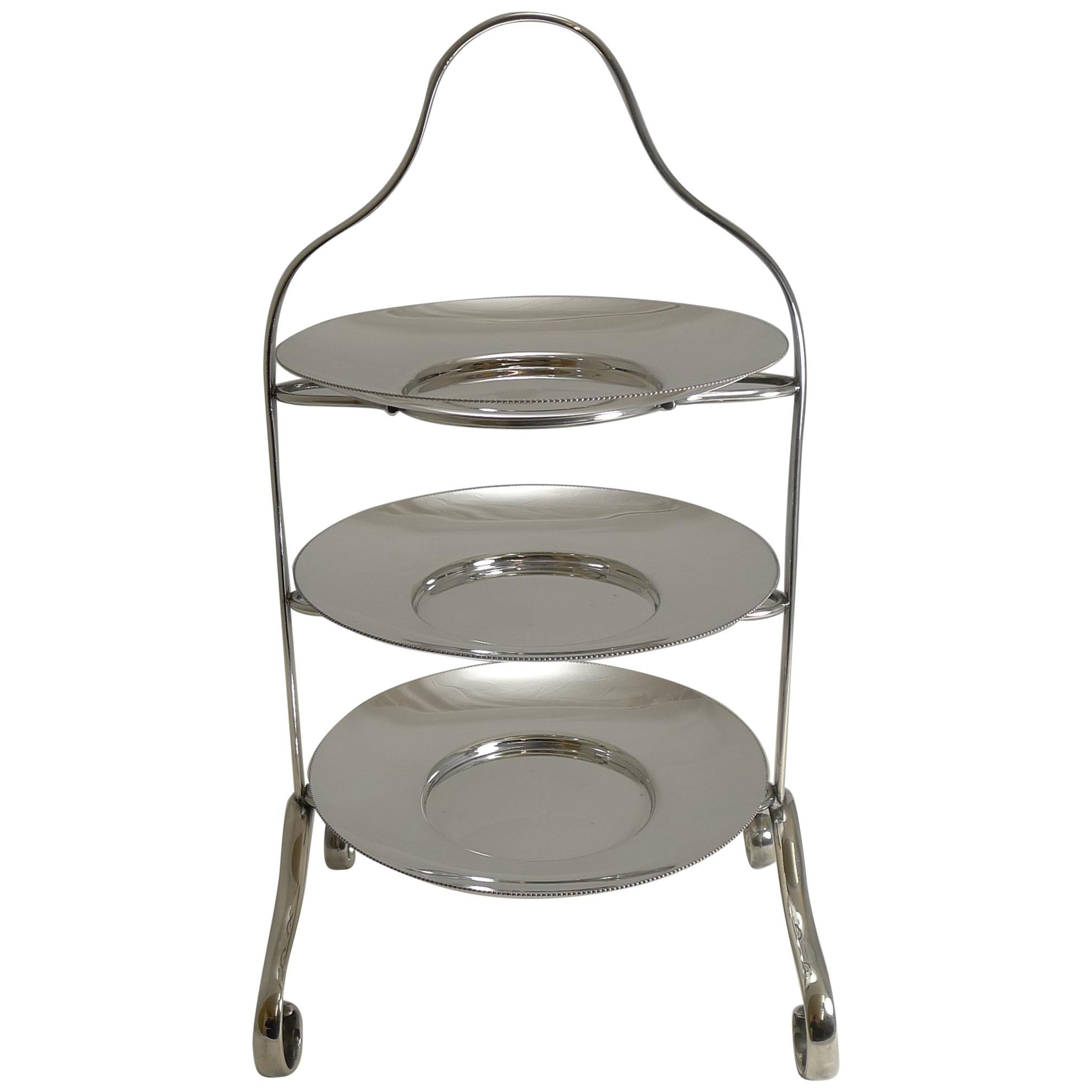English Art Deco Period Silver Plated Cake Stand by Elkington, 1929