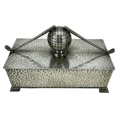 English Art Deco Pewter Golf Themed Cigar or Jewelry Box