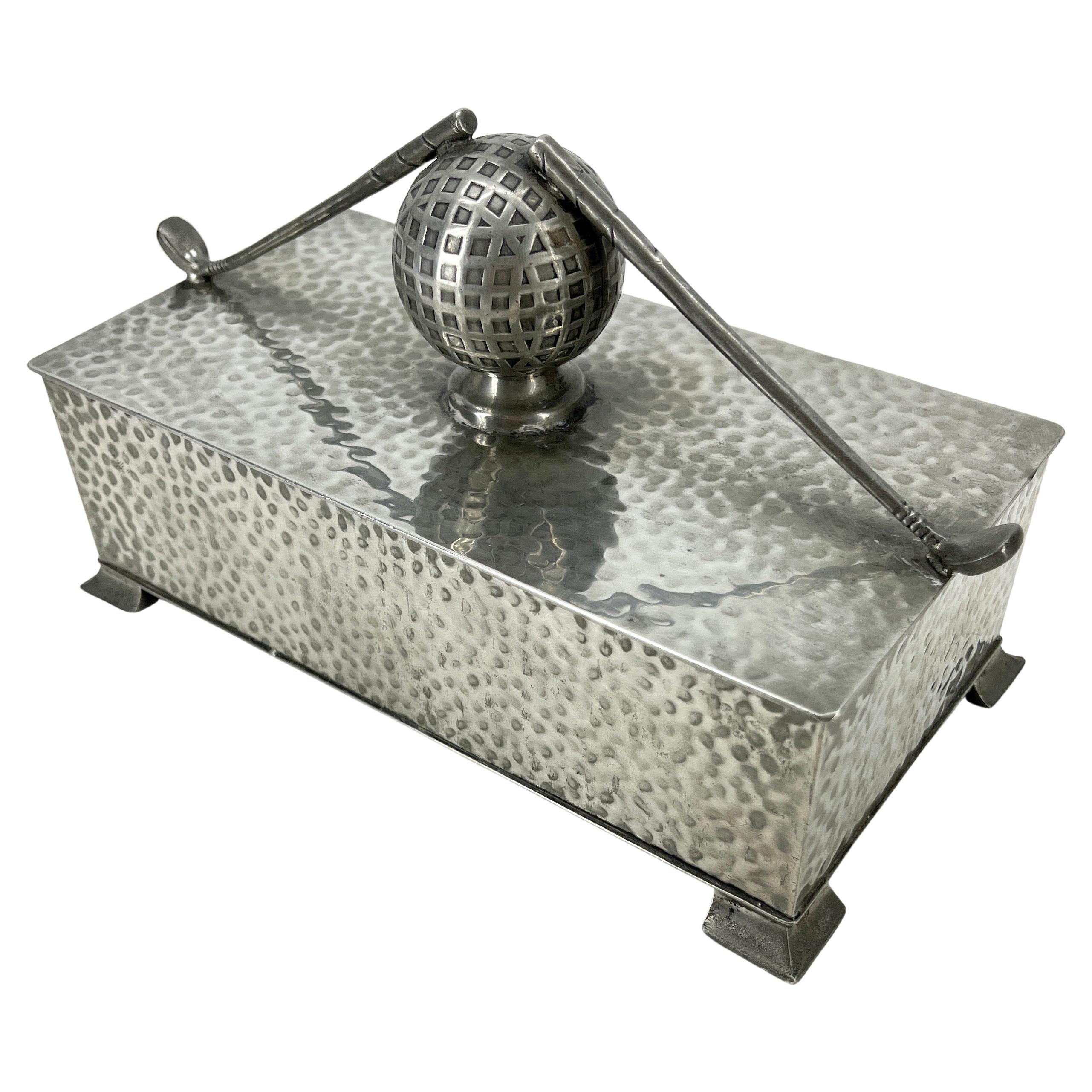 English Art Deco Pewter Golf Themed Cigar or Jewelry Box In Good Condition In Haddonfield, NJ