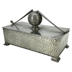 English Art Deco Pewter Golf Themed Cigar or Jewelry Box