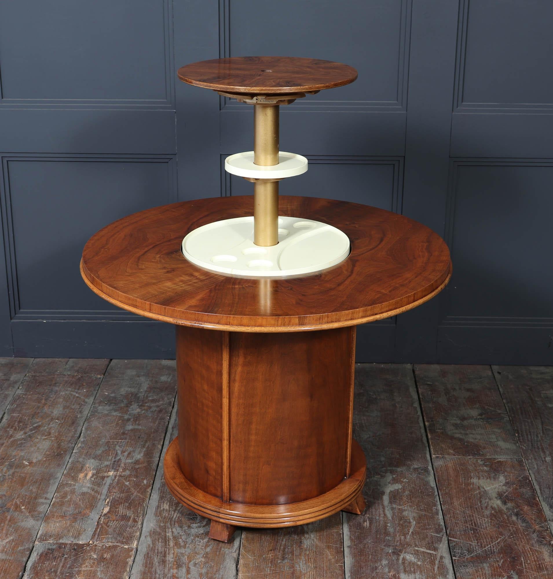 English Art Deco Pop-Up Cocktail Table in Walnut, 1930s For Sale 6
