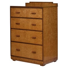 English Art Deco Quilted Maple Chest of Drawers, 1930s