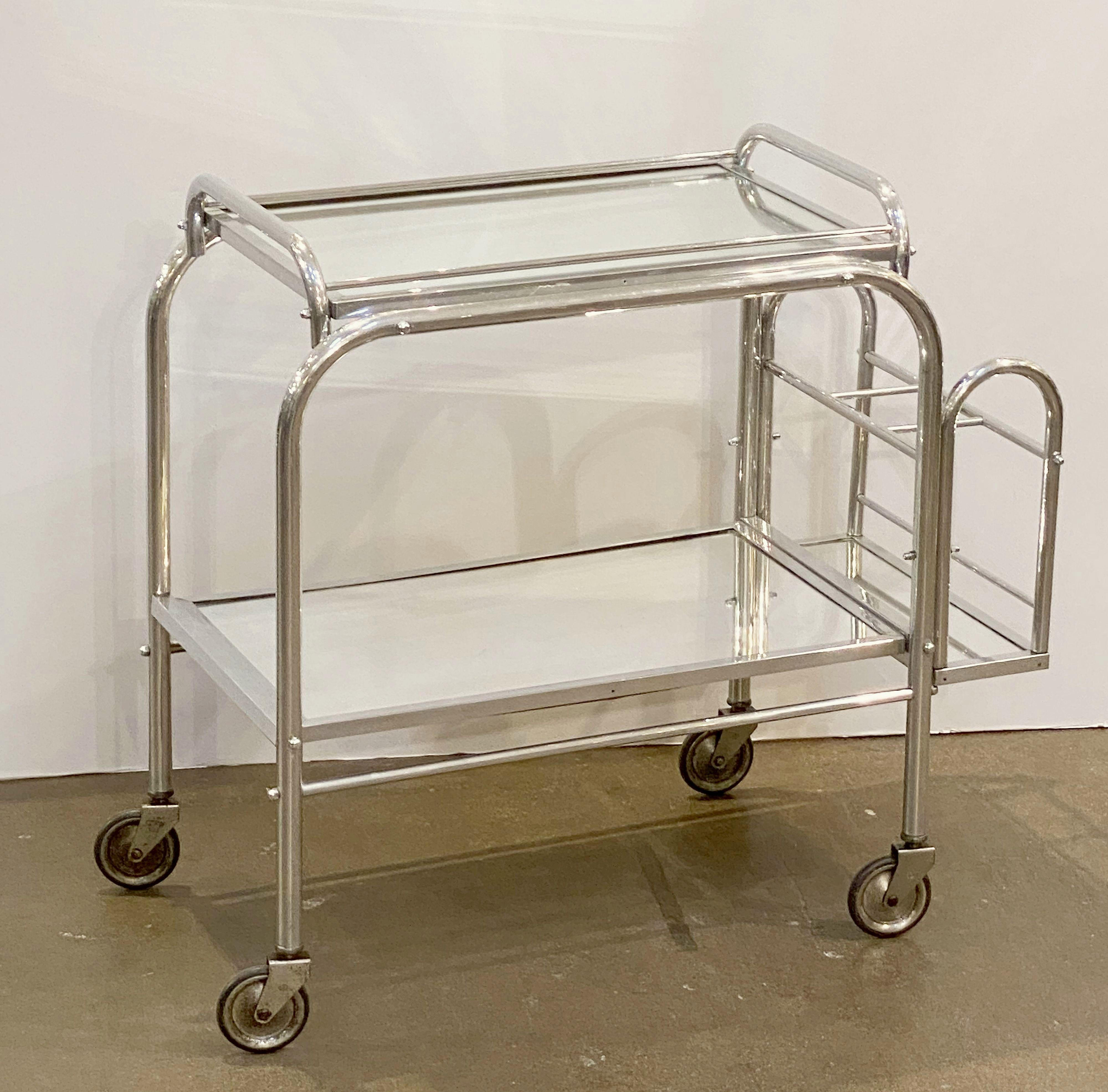 English Art Deco Rolling Drinks Cart of Brushed Aluminum and Glass 5