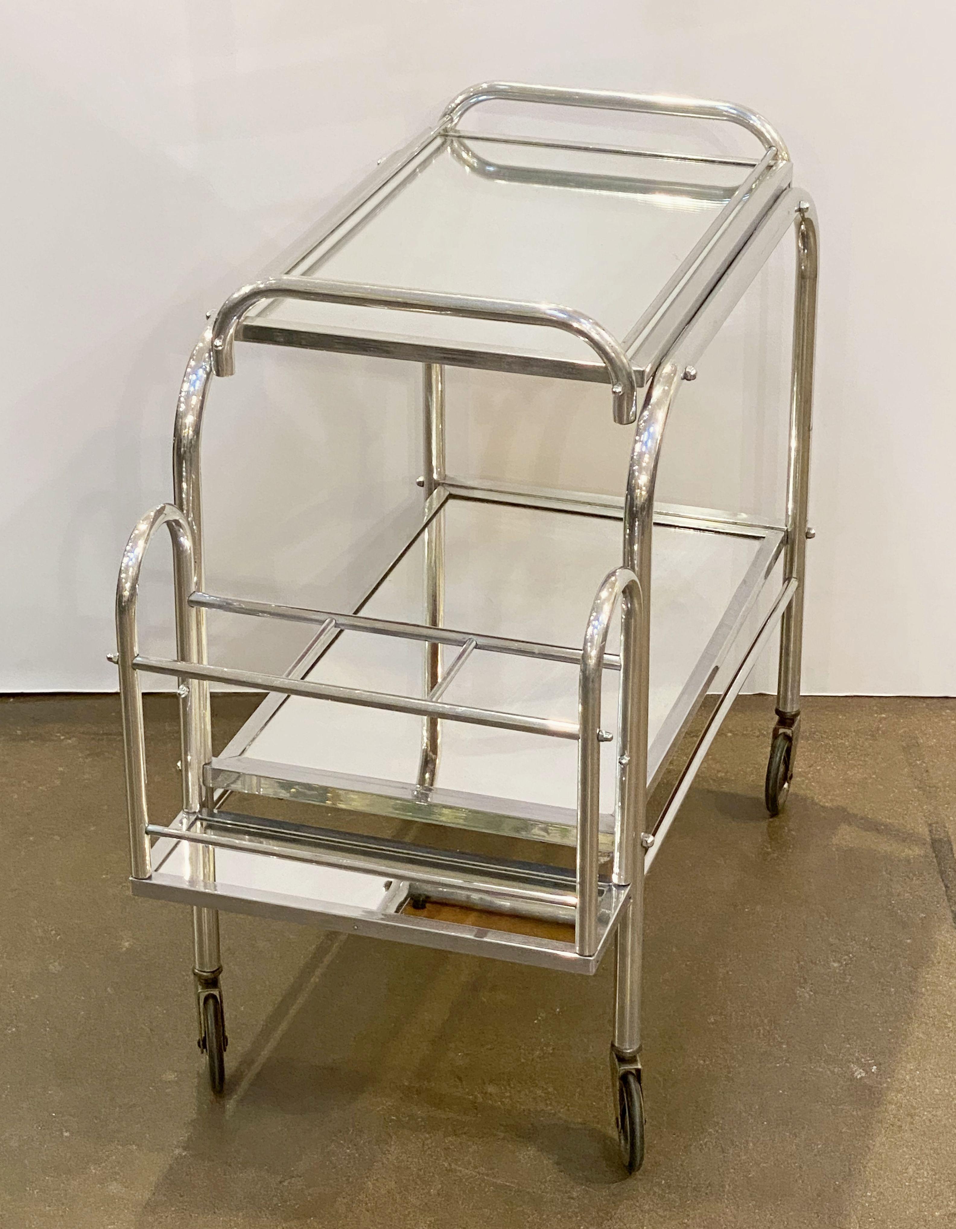 English Art Deco Rolling Drinks Cart of Brushed Aluminum and Glass 7