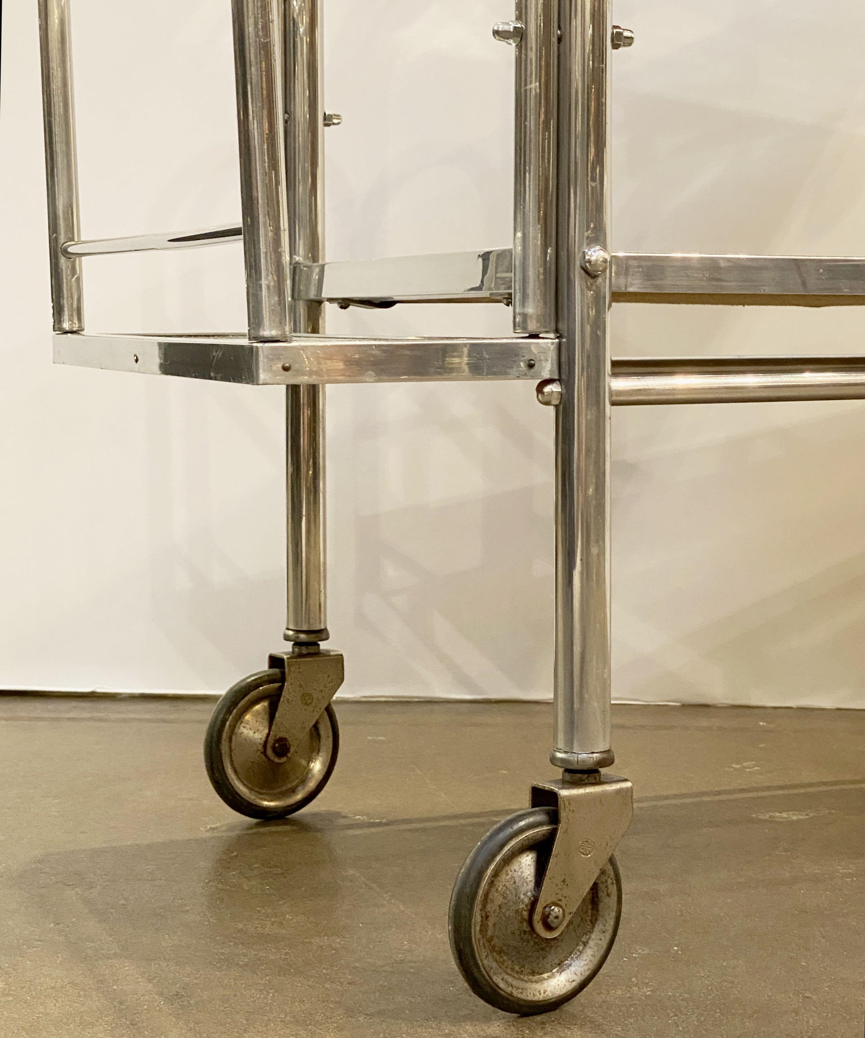 English Art Deco Rolling Drinks Cart of Brushed Aluminum and Glass 12