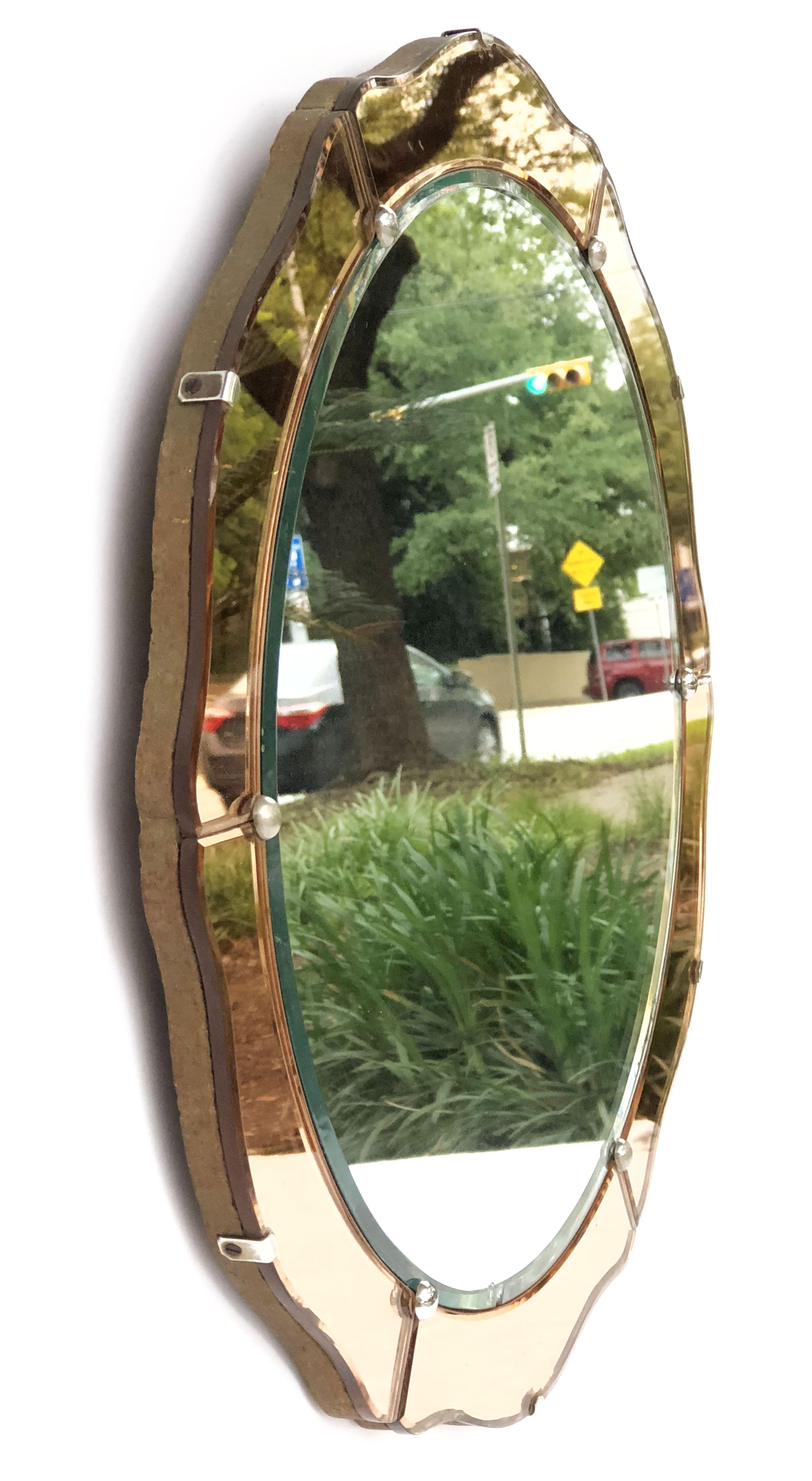 20th Century English Art Deco Round Mirror with Copper Glass (Diameter 19 3/4)