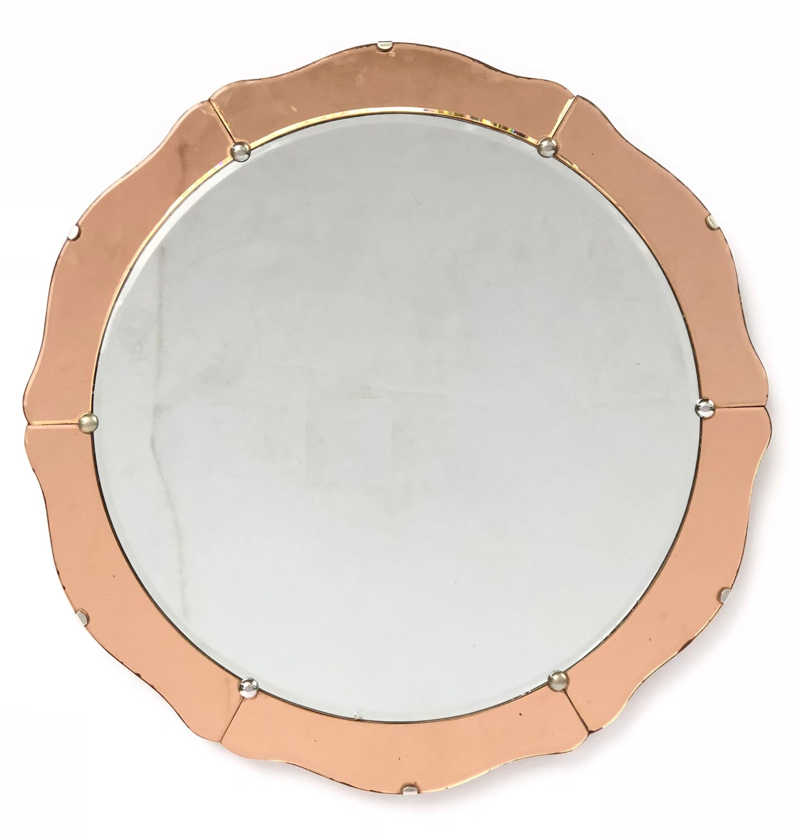 English Art Deco Round Mirror with Copper Glass (Diameter 19 3/4) 2