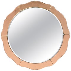 English Art Deco Round Mirror with Copper Glass (Diameter 19 3/4)