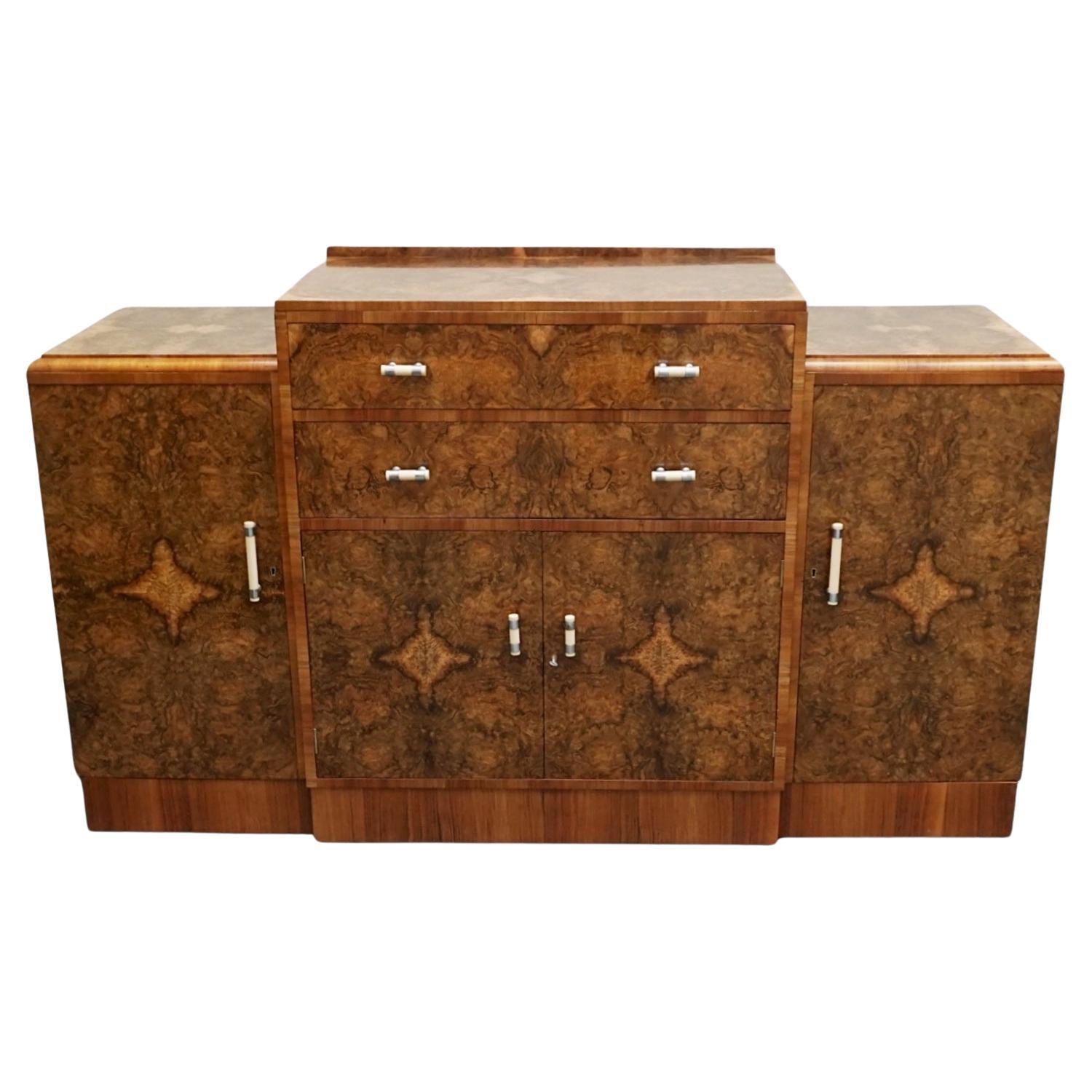 English Art Deco Sideboard - Burr Walnut and Figured Walnut 1930's