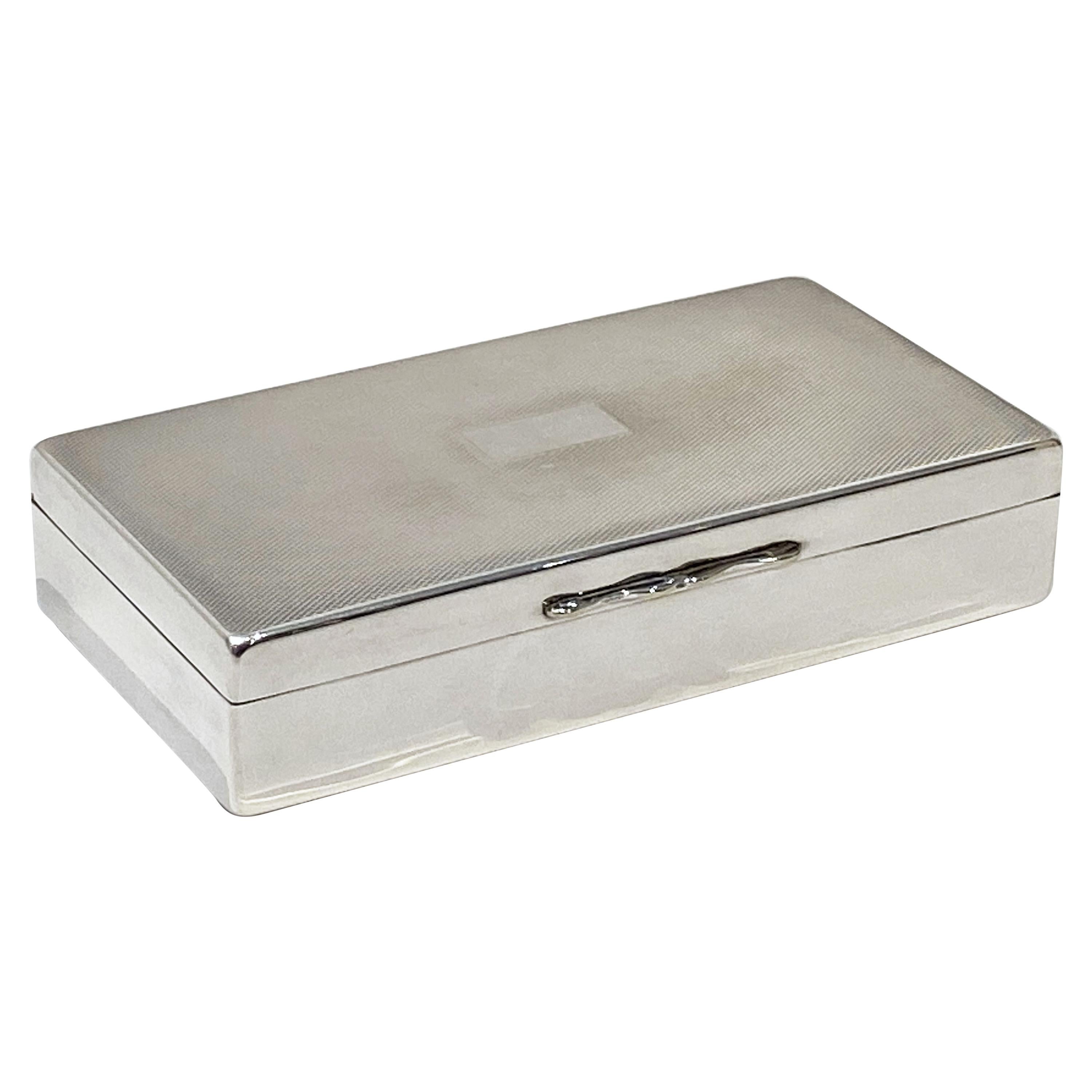 English Art Deco Silver Box with Wood Liner