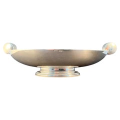English, Art Deco, Silver Plate, Oval Footed Bowl with Circular Reeded Handles