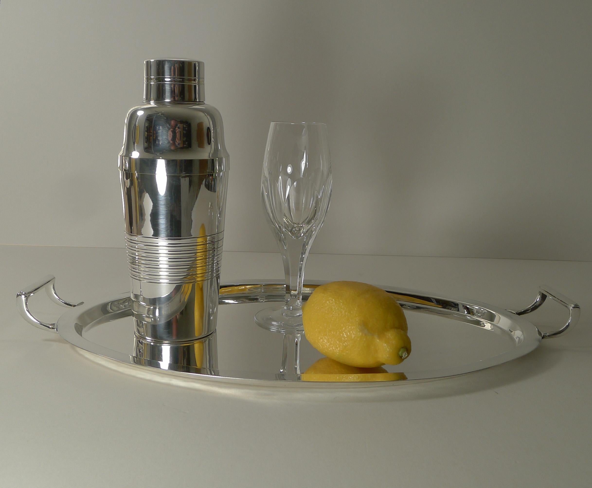 English Art Deco Silver Plated Cocktail Tray by C W Fletcher c.1940 In Good Condition In Bath, GB