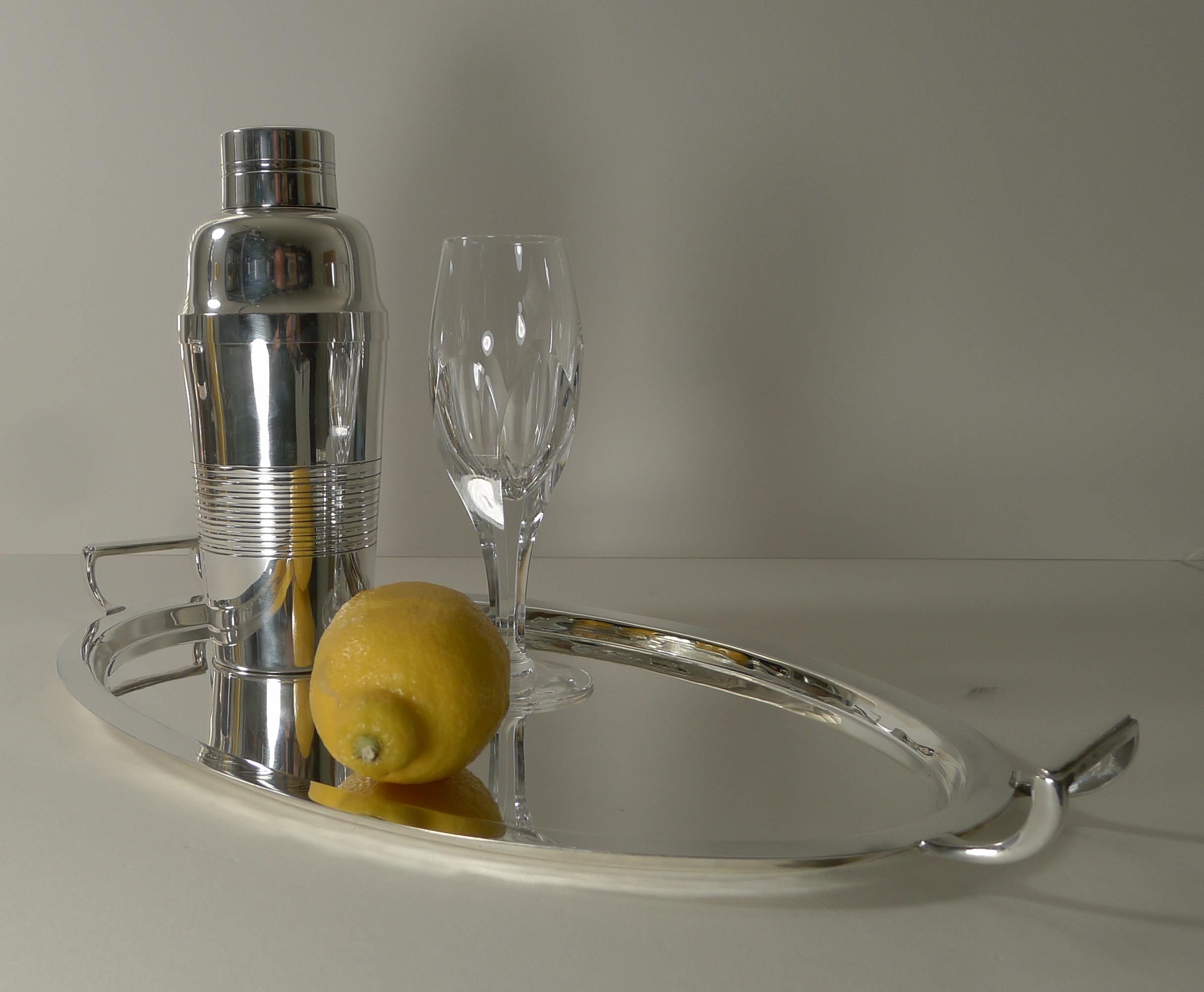 Mid-20th Century English Art Deco Silver Plated Cocktail Tray by C W Fletcher c.1940