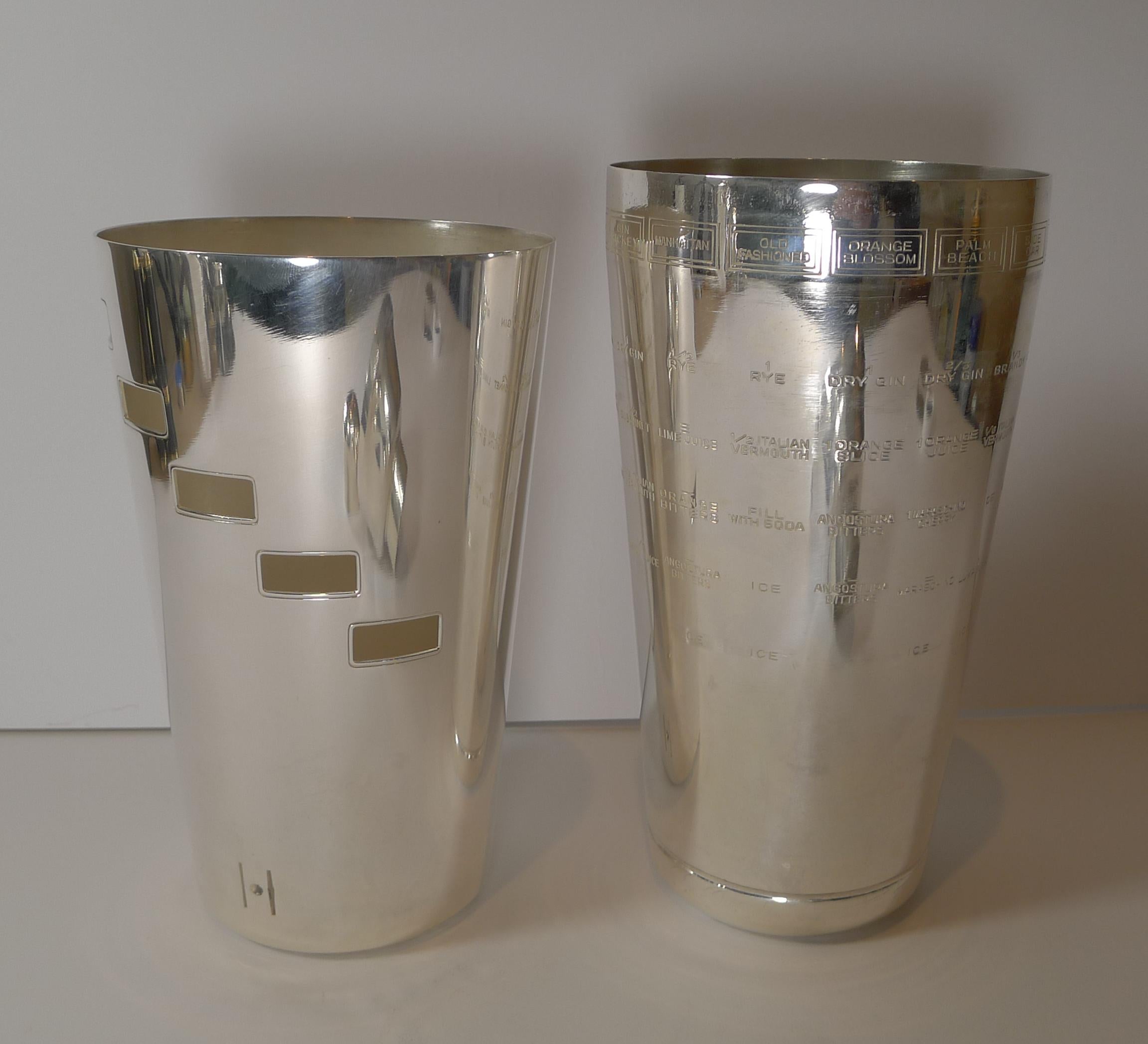 English Art Deco Silver Plated Novelty Recipe Cocktail Shaker, c.1930 9