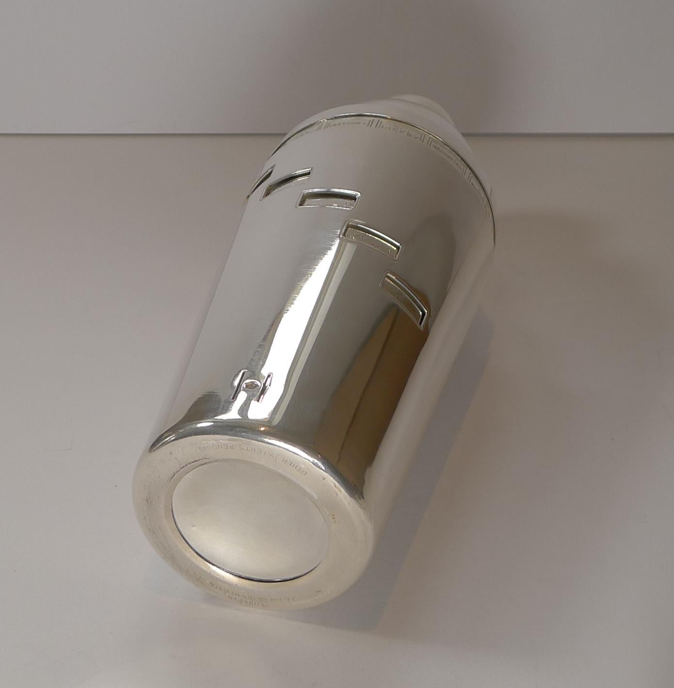Mid-20th Century English Art Deco Silver Plated Novelty Recipe Cocktail Shaker, c.1930