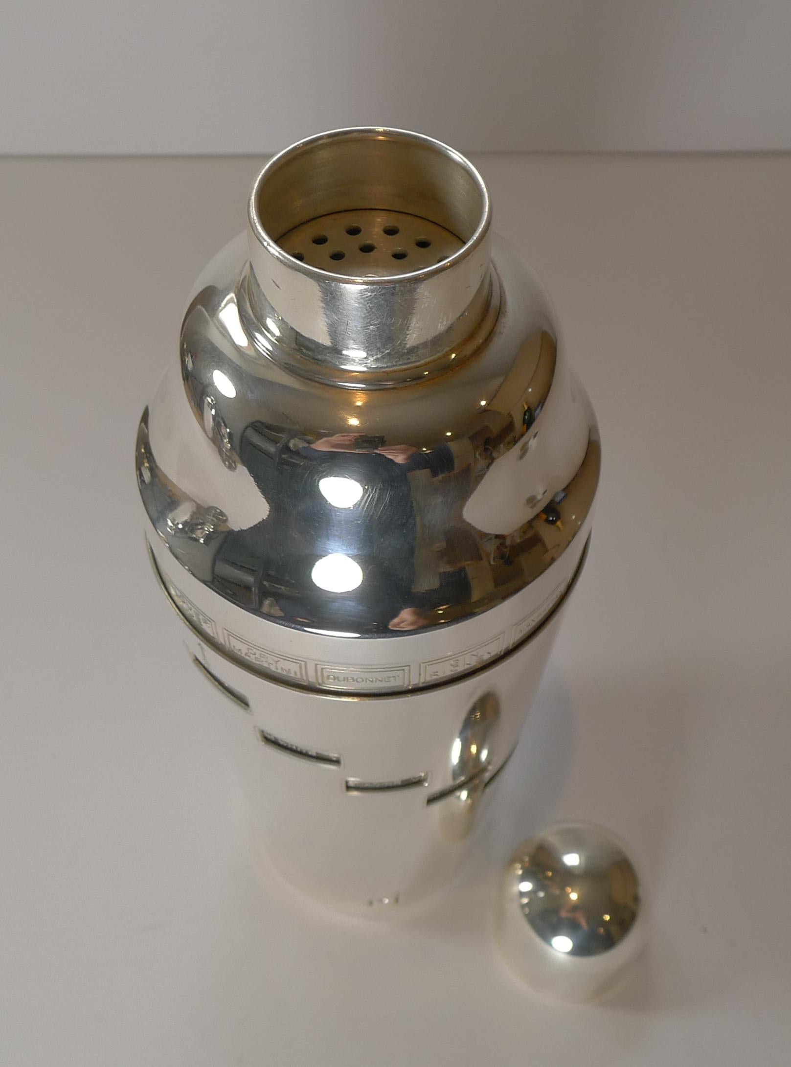 English Art Deco Silver Plated Novelty Recipe Cocktail Shaker, c.1930 3