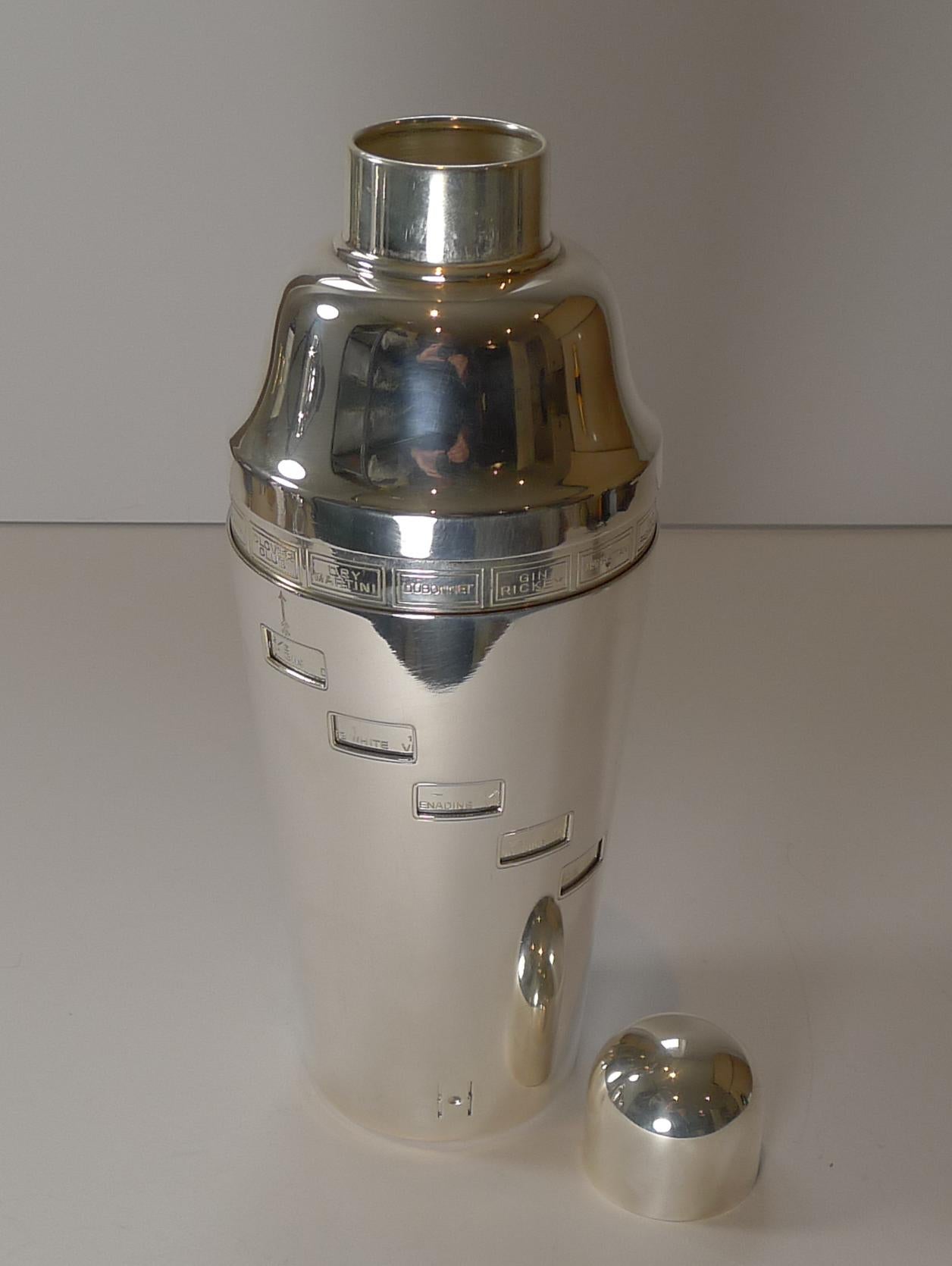 English Art Deco Silver Plated Novelty Recipe Cocktail Shaker, c.1930 4