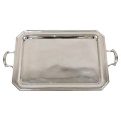 Vassoio da portata a due maniglie placcato in argento Art Deco inglese con monogramma "GWB