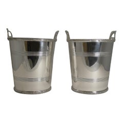 English Art Deco Silver Plated Wine / Champagne Coolers by Lee and Wigfull, Pair