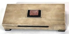 English Art Deco Silver, Quartz, Onyx & Wood Table Cigarette Box, Ca. 1930s