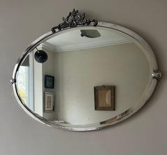 English Art Deco silverplate oval mirror
