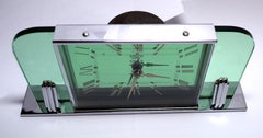 English Art Deco Smiths Green Glass and Chrome Clock