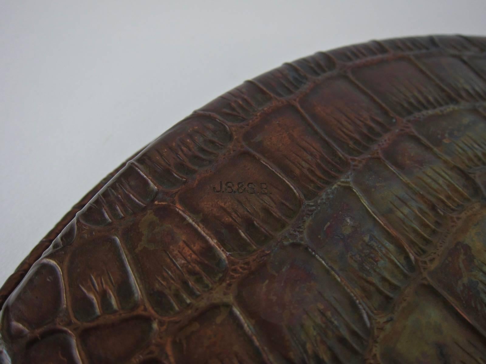 Embossed English Art Deco Snakeskin Copper Serving Tray from Joseph Sankey & Sons