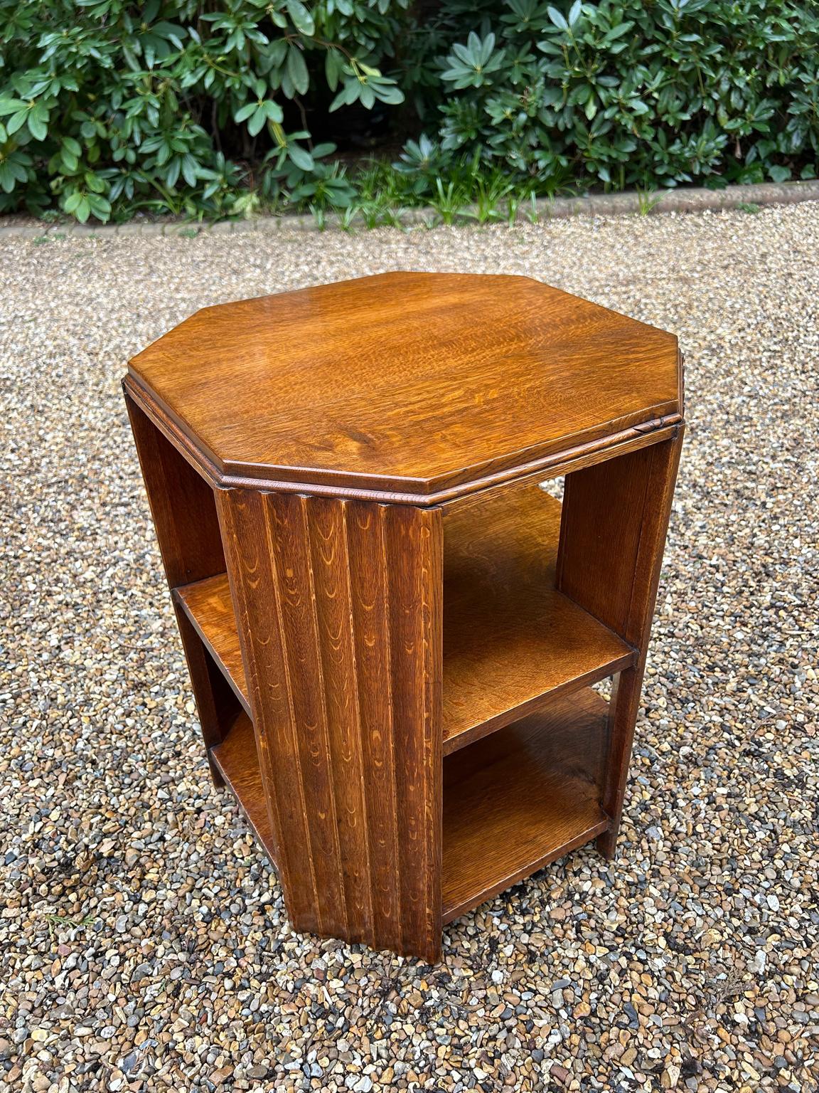 Hand-Crafted English Art Deco Solid Oak Octagonal Book / Coffee Table For Sale