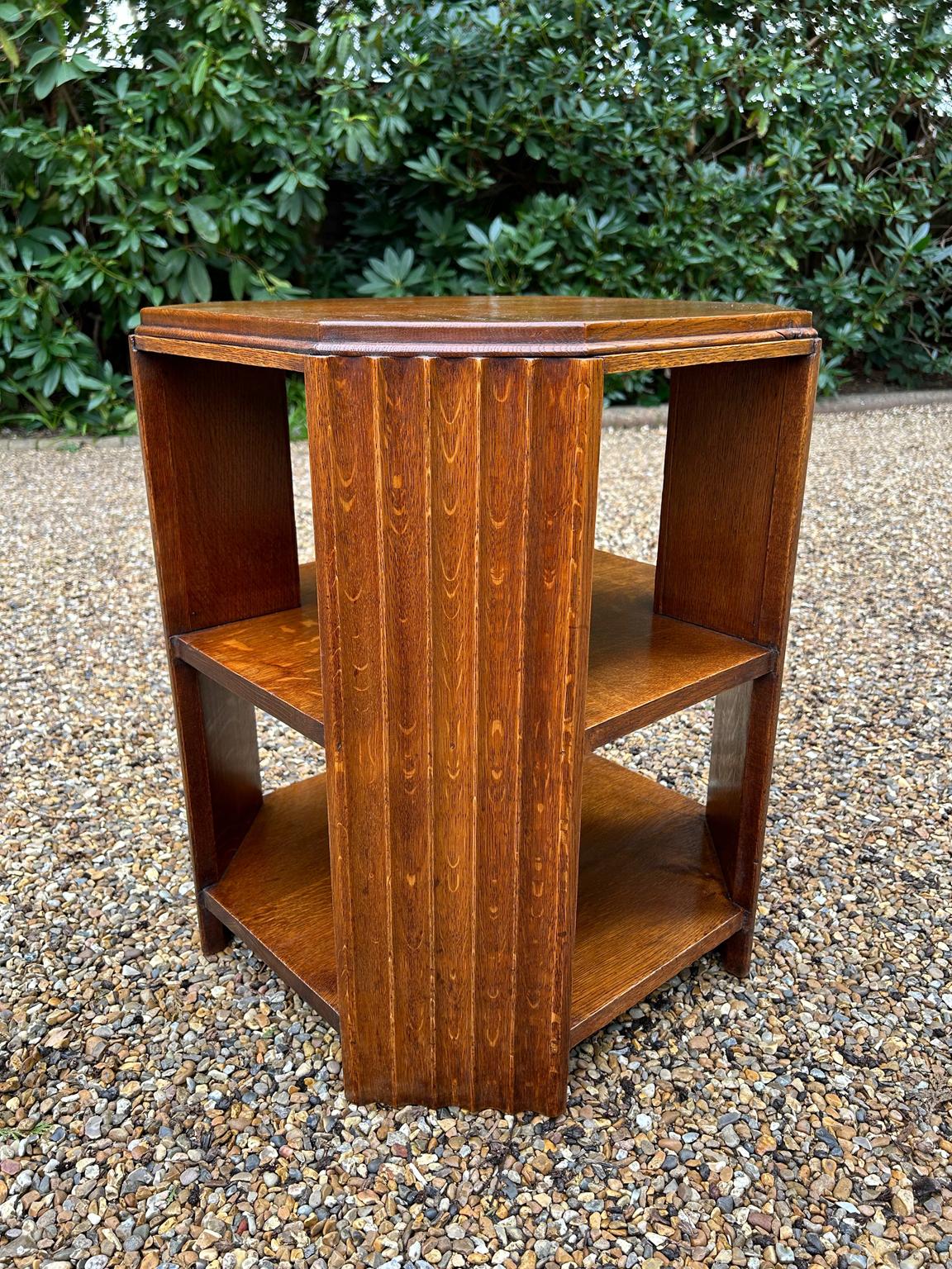 Early 20th Century English Art Deco Solid Oak Octagonal Book / Coffee Table For Sale