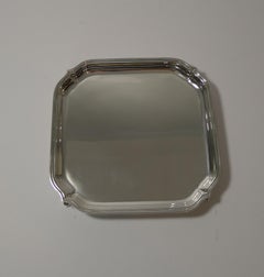 English Art Deco Square Solid Sterling Silver Salver or Tray