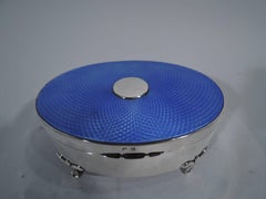 English Art Deco Sterling Silver and Enamel Jewelry Box