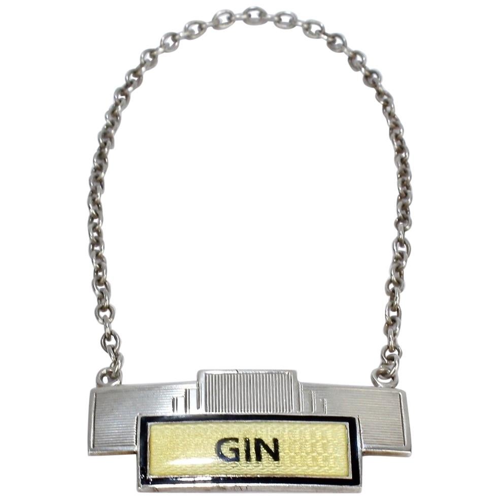 English Art Deco Sterling Silver and Enamel Gin Decanter or Liquor Label
