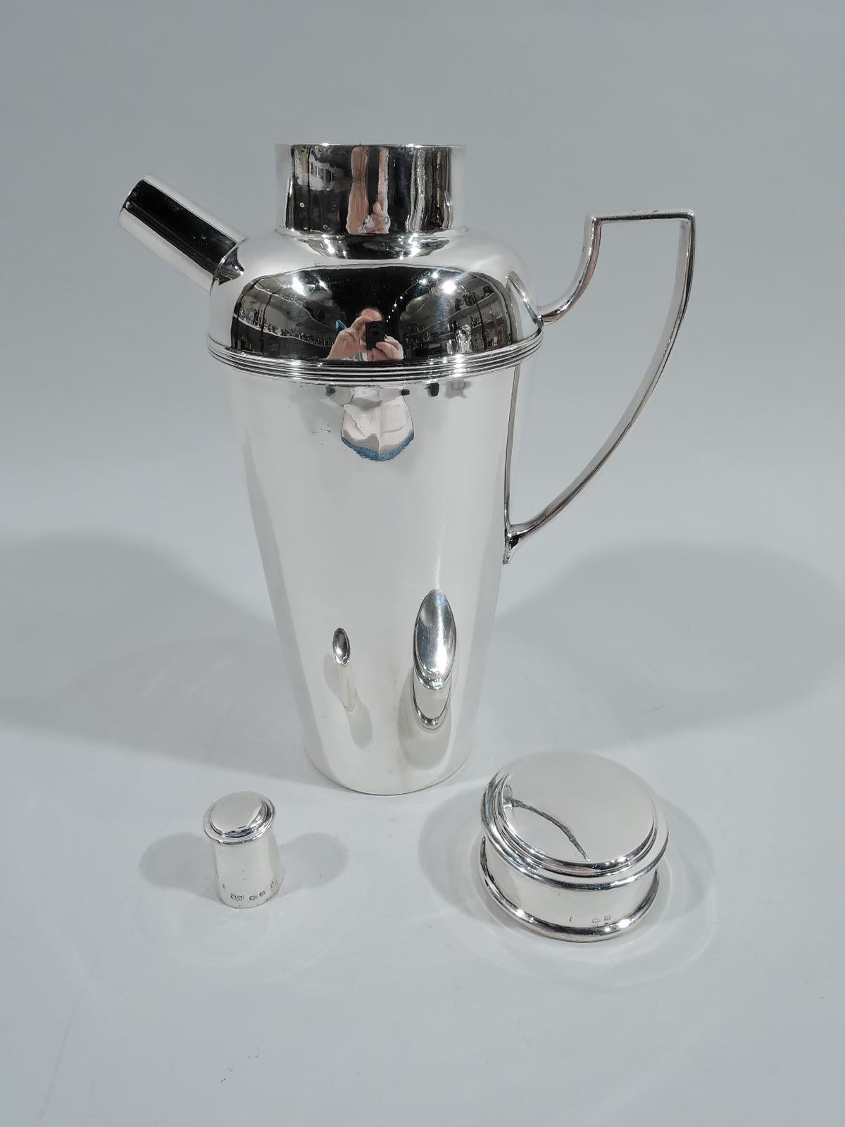 Early 20th Century English Art Deco Sterling Silver Cocktail Shaker by Mappin & Webb