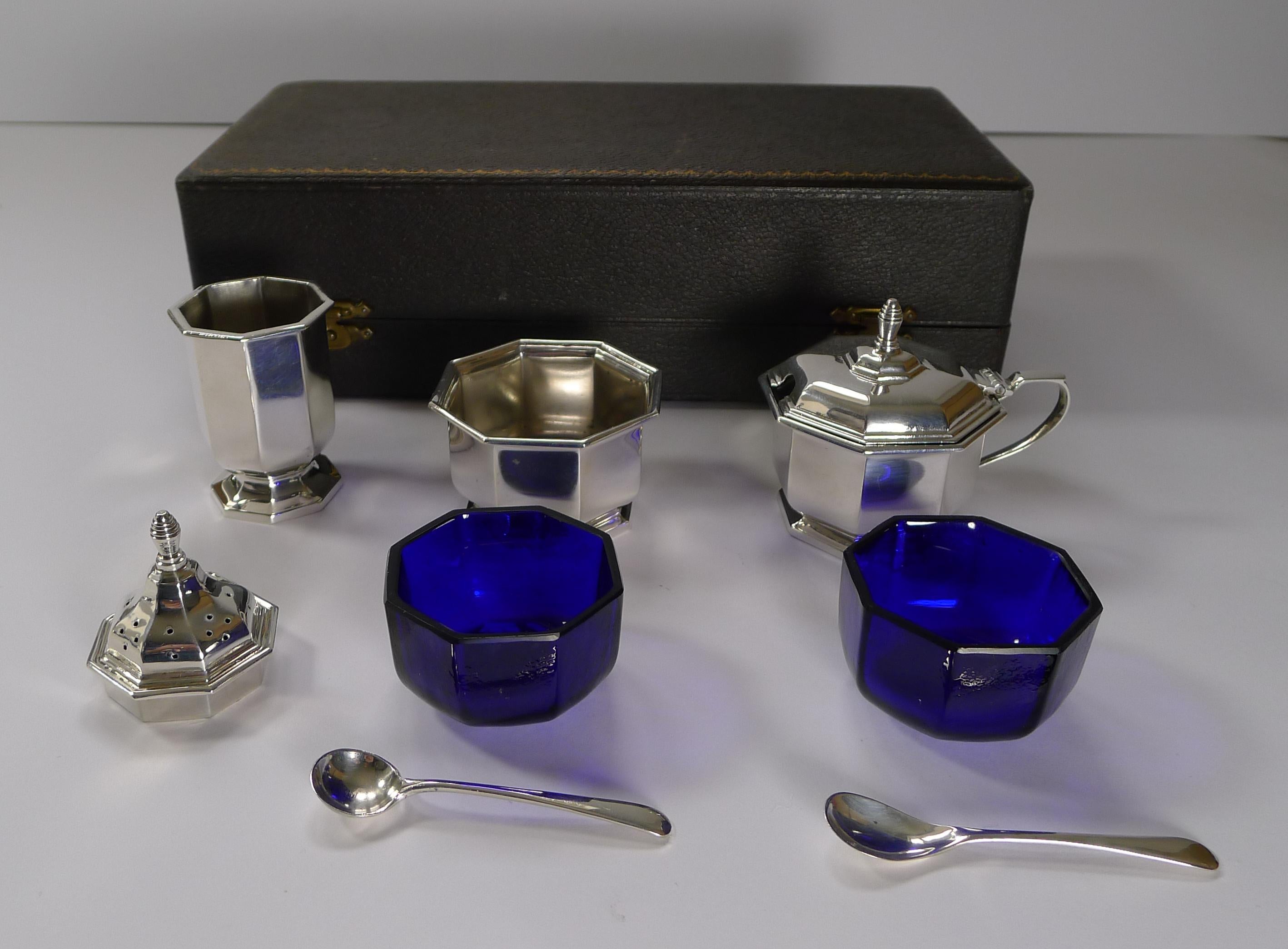 English Art Deco Sterling Silver Condiment Set by Henry Clifford Davis 6