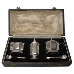 English Art Deco Sterling Silver Condiment Set by Henry Clifford Davis