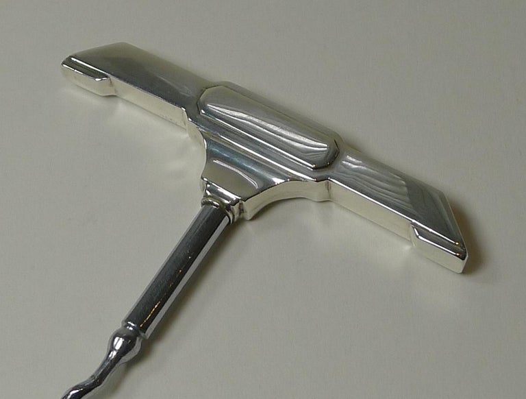 Mid-20th Century English Art Deco Sterling Silver Corkscrew, 1937 For Sale