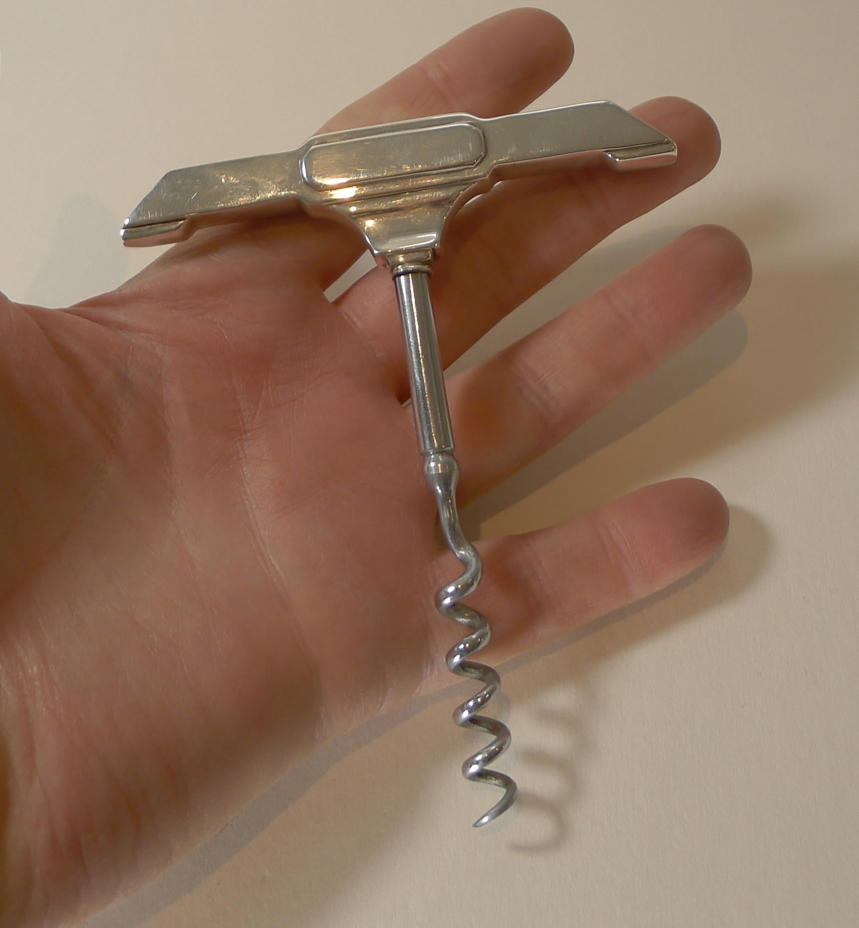 English Art Deco Sterling Silver Corkscrew, 1937 For Sale 2