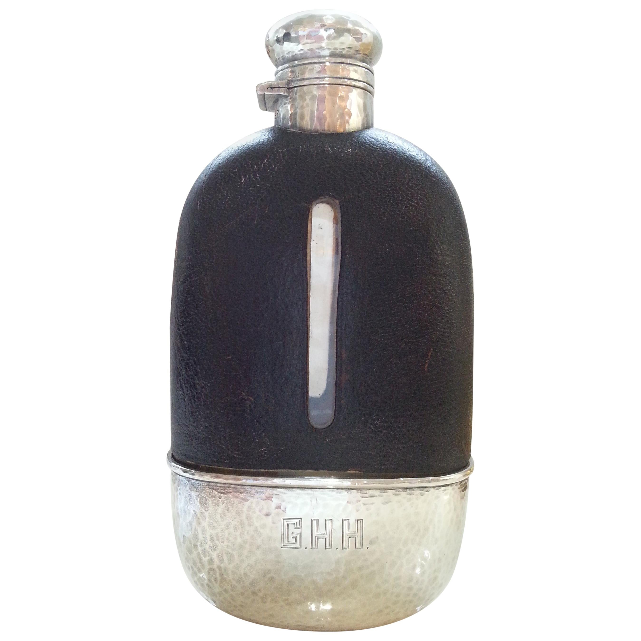 English Art Deco Sterling Silver, Crystal and Leather Hip Flask For Sale at  1stDibs | art deco hip flask, art deco flask