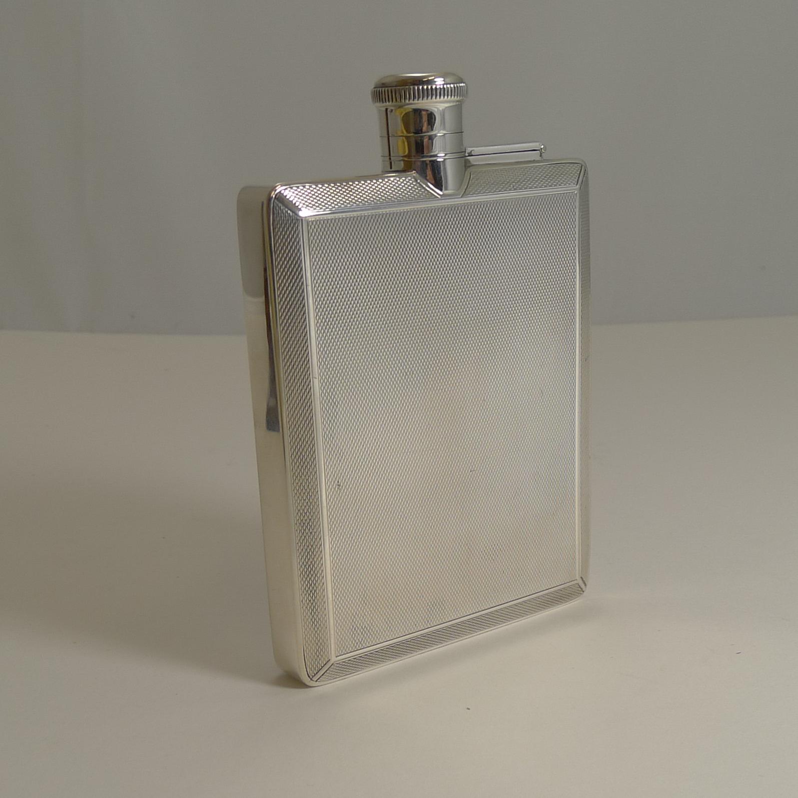 English Art Deco Sterling Silver Hip Flask by Mappin and Webb 3